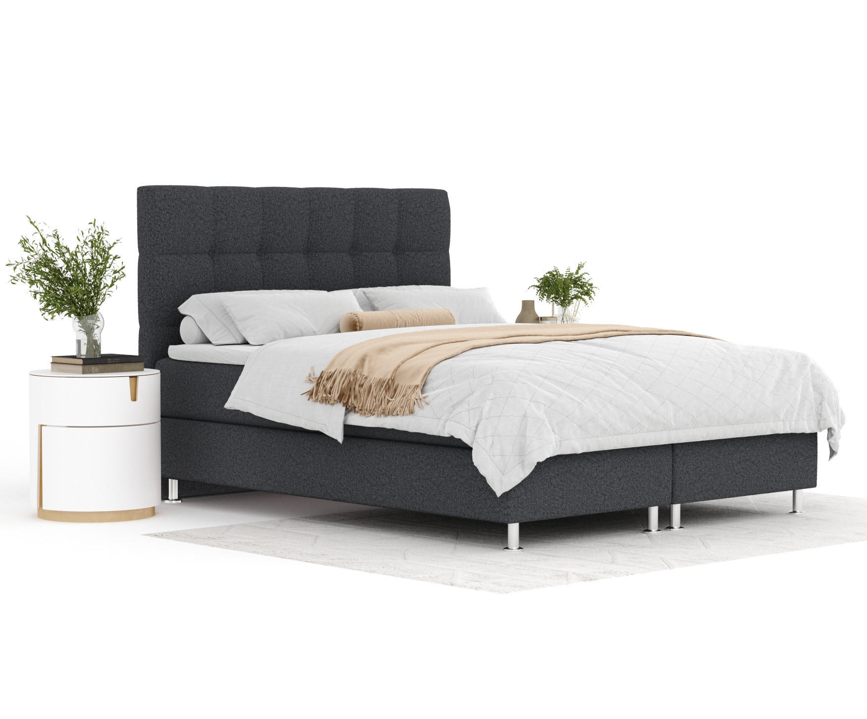 BOXSPRINGBETT Chanton Schwarz 140/200 cm mit Latex-Topper - Silberfarben/Schwarz, Holz/Holzwerkstoff (140/200cm) - Maison de Reve