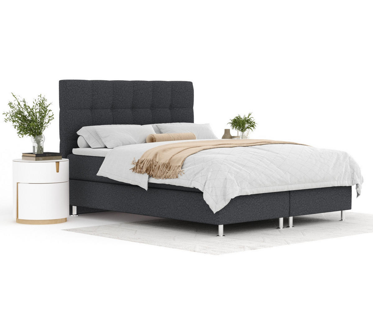 BOXSPRINGBETT Chanton Schwarz 140/200 cm mit Latex-Topper - Silberfarben/Schwarz, Holz/Holzwerkstoff (140/200cm) - Maison de Reve