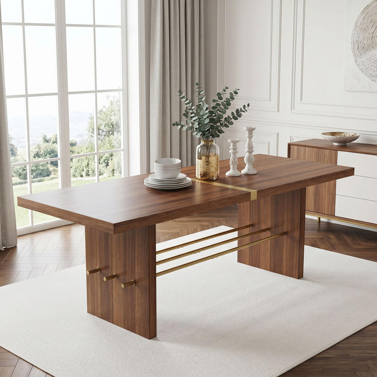 ESSTISCH 180x75cm wasserfest-kratzfest für 6-8 Personen Walnuss-Gold - Braun, Holz (102.01/83.01/11.99cm) - Raelunyi
