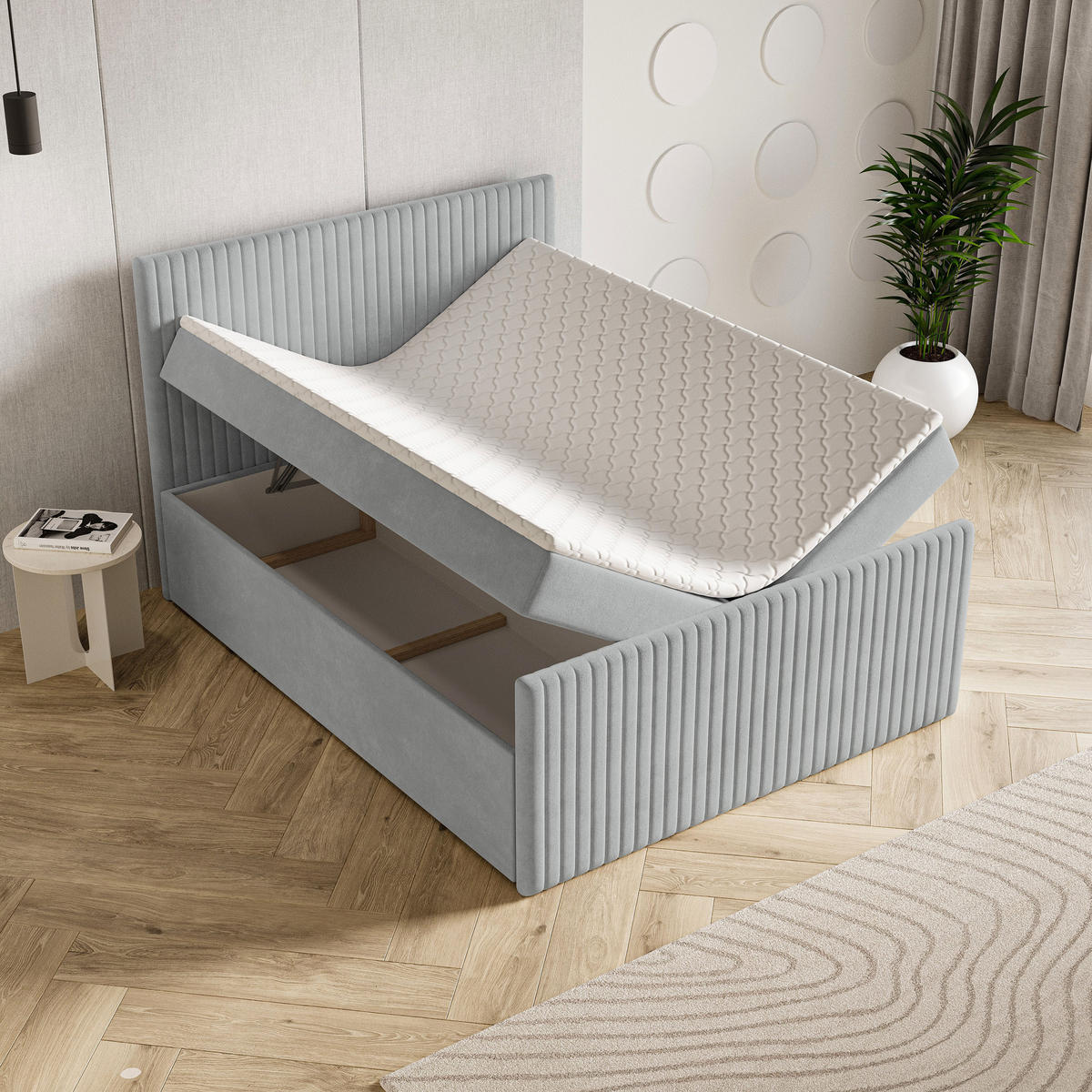 BOXBETT TERVAN 180x200 cm mit Matratze und Topper - Braun - Braun, Holz (180/200cm) - MASSENO