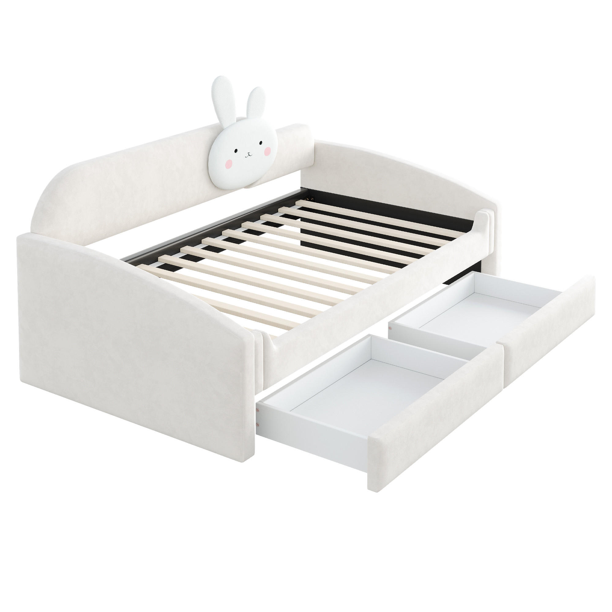 KINDERBETT 90/200 cm DE-32697 mit Stauraum, LED und Hasenkissen Beige - Beige, Metall (90/200cm) - ComfortXL