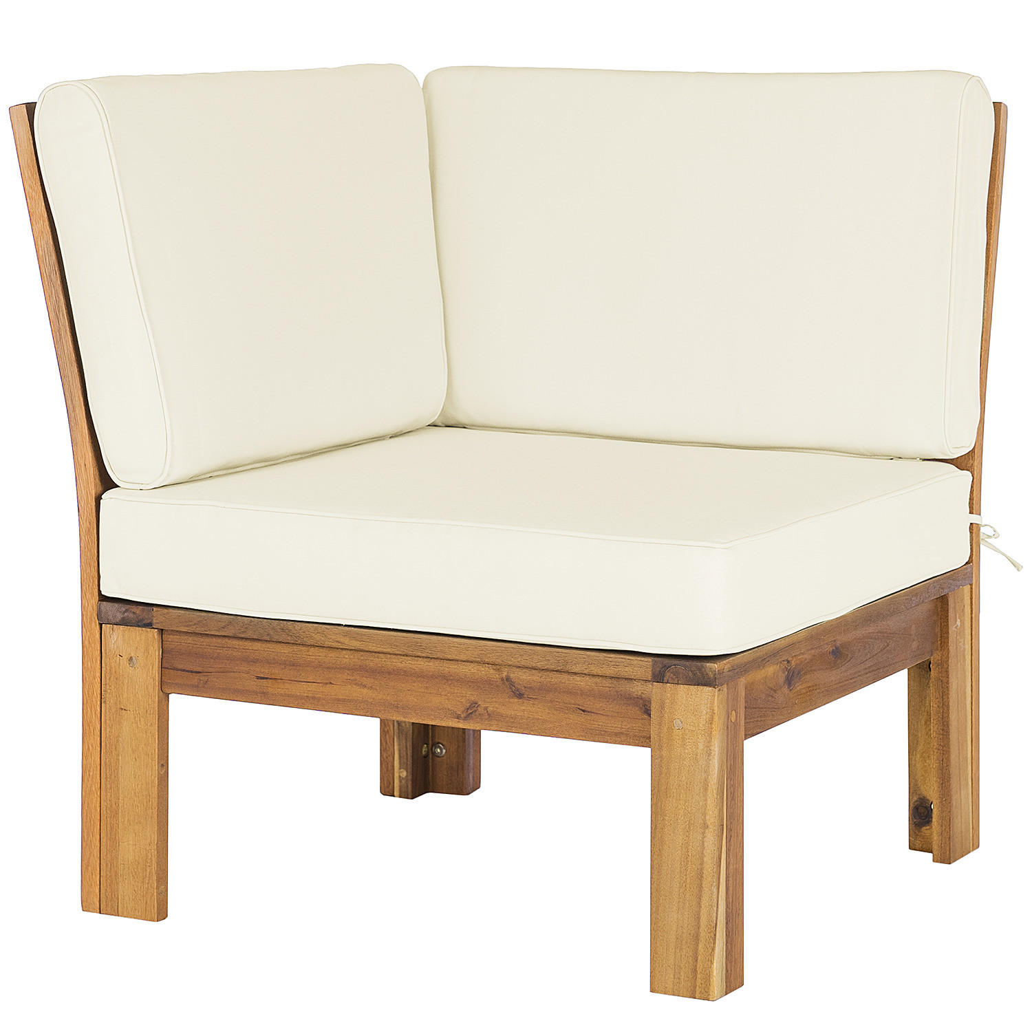 LOUNGEECKE - Webstoff / Akazie massiv - Weiß, Holz/Textil (71/73/71cm) - home24