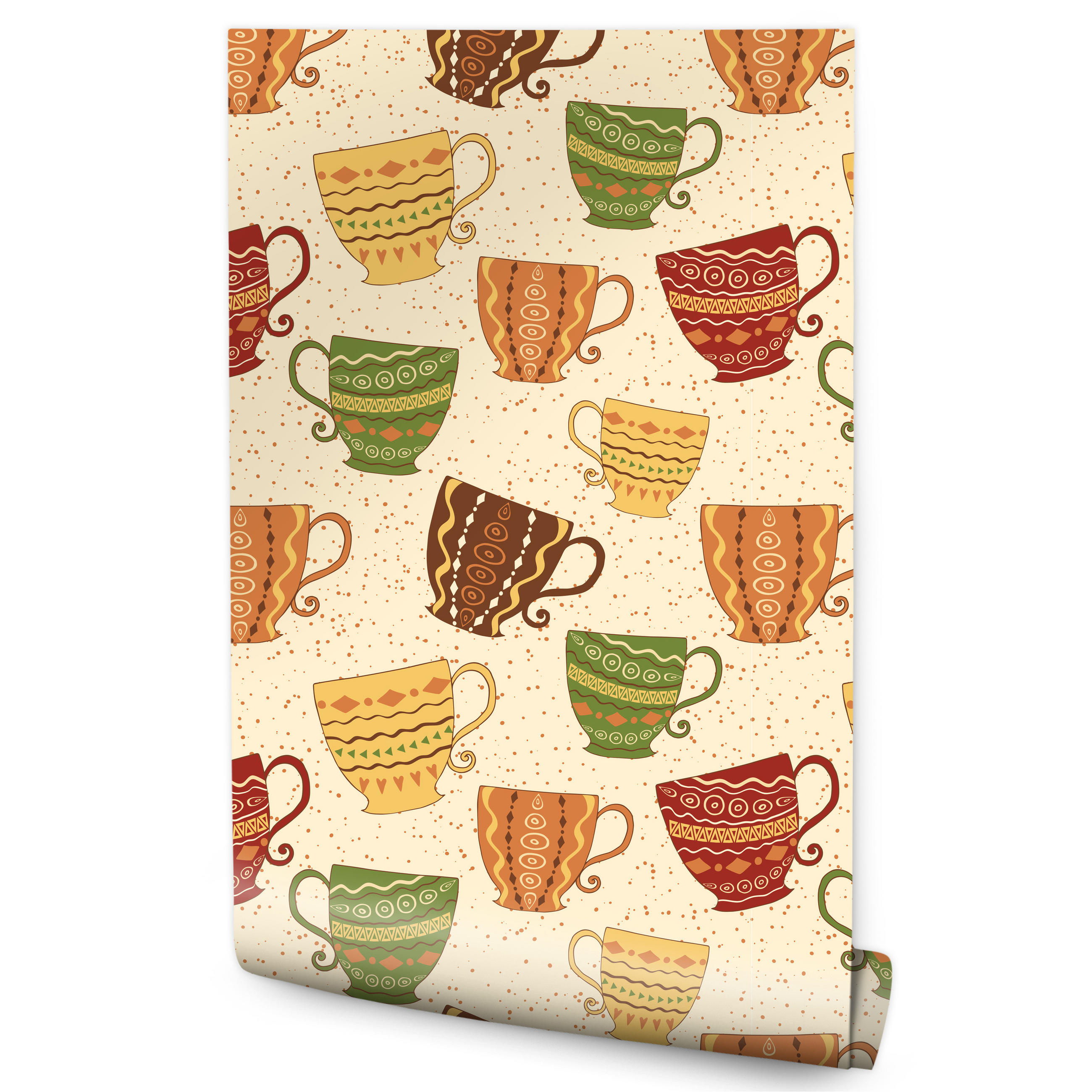 VLIESTAPETE Tassen und Punkte im Vintage-Stil – Bunt, Beige – 50x1000 cm - Beige/Multicolor, Papier (50/1000cm) - Muralo