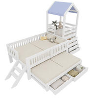 KINDERBETT aus Massivholz 90x200 cm Weiß mit Ausziehbett, Stauraumtreppe und Schubladen - Weiß, Holz (90/200cm) - IVMEU