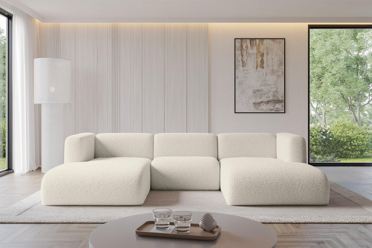 WOHNLANDSCHAFT MIRA-U1 317x179x70 Beige Bouclé - Kaschmir/Beige, Holzwerkstoff/Kunststoff (317/70/179cm) - ALTDECOR