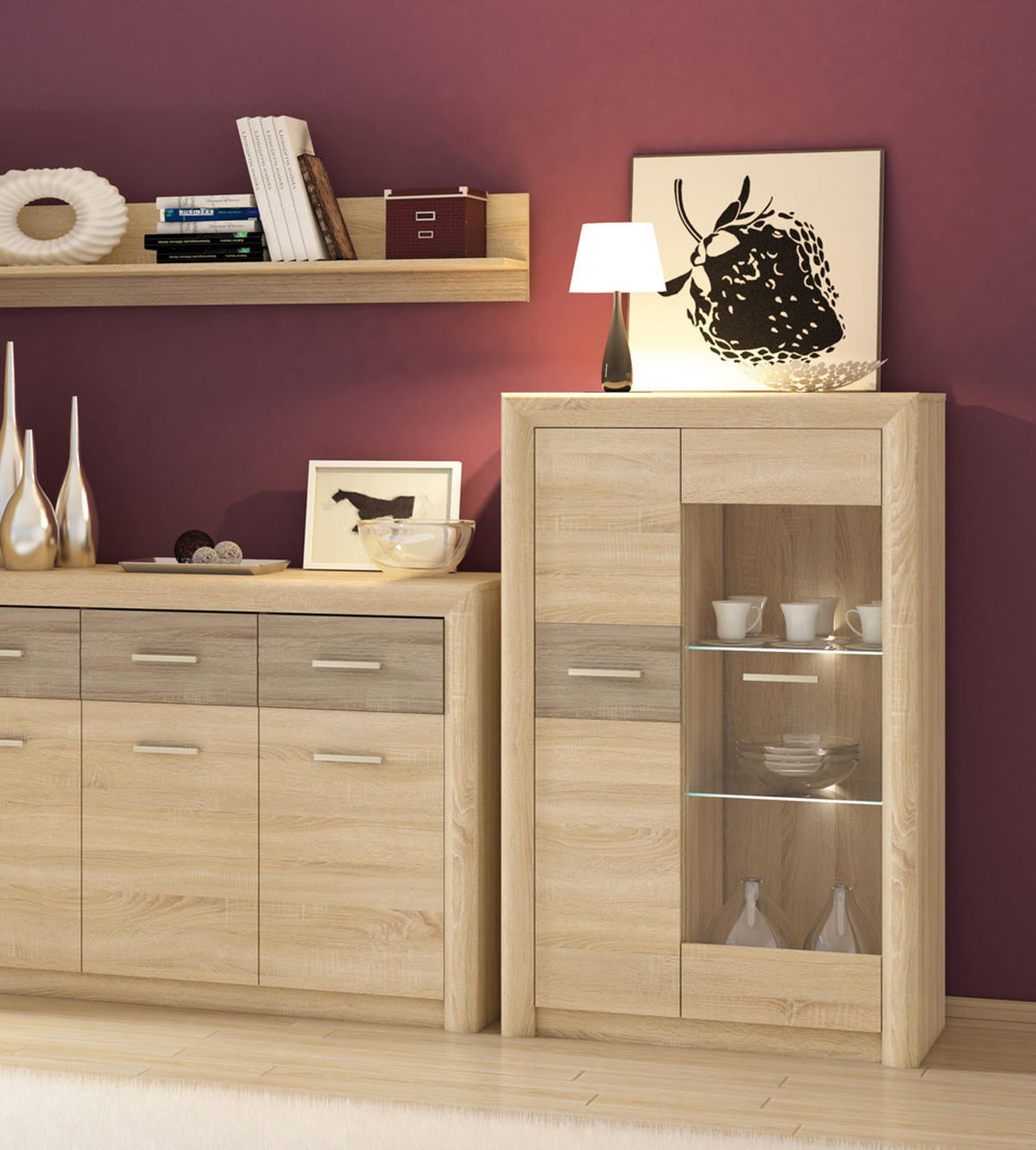 HIGHBOARD Castel Sonoma Eiche hell / Sonoma Eiche Trüffel - Braun/Sonoma Eiche, Holz/Holzwerkstoff (85/133/43cm) - Feldmann-Wohnen