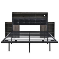 METALLBETT 140/190 cm Schwarz mit 2 ausziehbaren Nachttischen, LED und Ablagefächern - Grau, Metall (140/190cm) - Oxeza