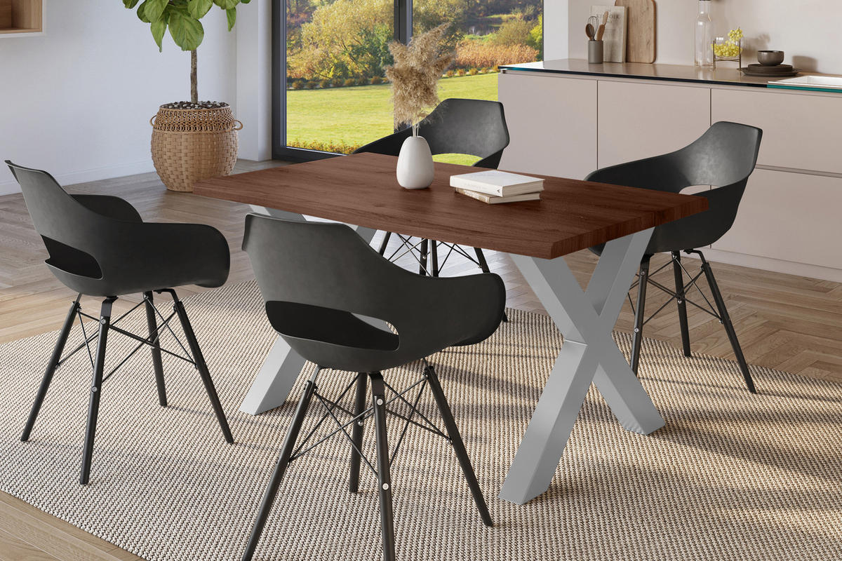 ESSTISCH JULIUS X - Silberfarben/Nussbaumfarben, Holz (80/140/77cm) - SAM