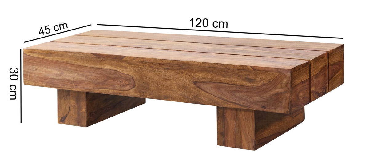 COUCHTISCH aus Massivholz, handgefertigt, pflegeleicht, aus Akazienholz und Edelholz, Braun 120x45x30 cm - Braun, Holz (45/120/30cm) - KADIMA DESIGN