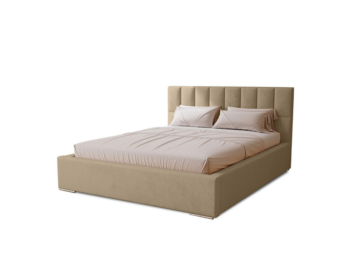 POLSTERBETT Dream 120x200 cm, Doppelbett mit Bettkasten und Lattenrost aus Holz, Velourstoff: Creme - Creme, Holz/Kunststoff (120/200cm) - Marpur