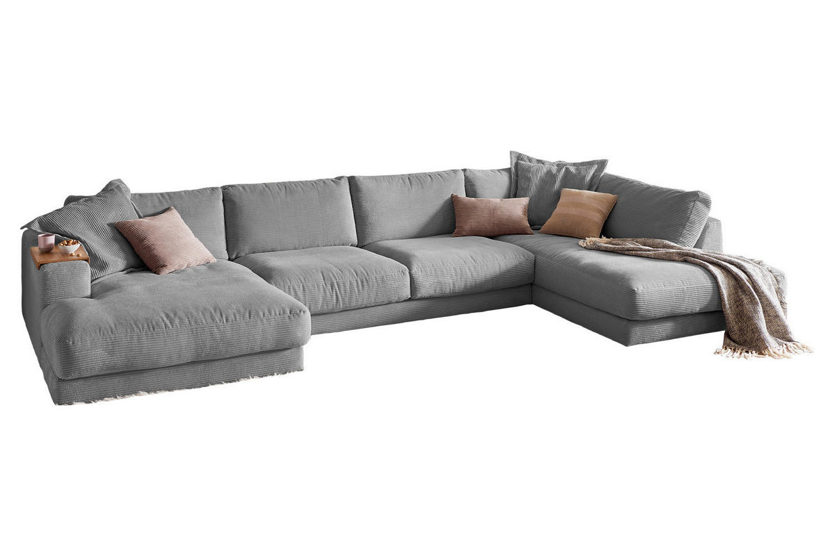 WOHNLANDSCHAFT MADELINE Grau Cord - Schwarz/Grau, Kunststoff/Textil (425/86/224cm) - KAWOLA