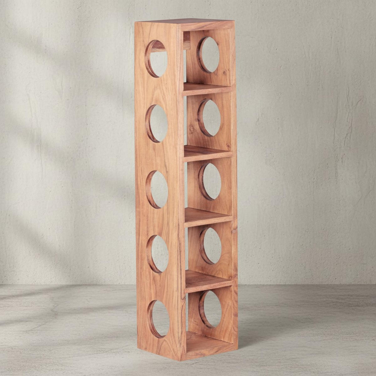 WEINREGAL Massivholz mit 5 Fächern Wandmontage Edelholz-Optik, Beige 70 cm - Beige, Holz (15/70/15cm) - KADIMA DESIGN
