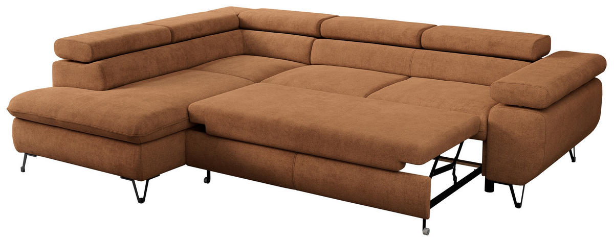 ECKSOFA PEDRO L Orange Struktur - Links Seite - Schwarz/Orange, Textil/Metall (208/273cm) - MKS