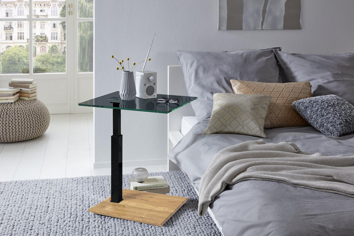 BEISTELLTISCH Ceciley 55x47x47 höhenverstellbar Schwarz/Parsol - Wildeiche/Schwarz, Glas (55/47/47cm) - 58aufmkessel