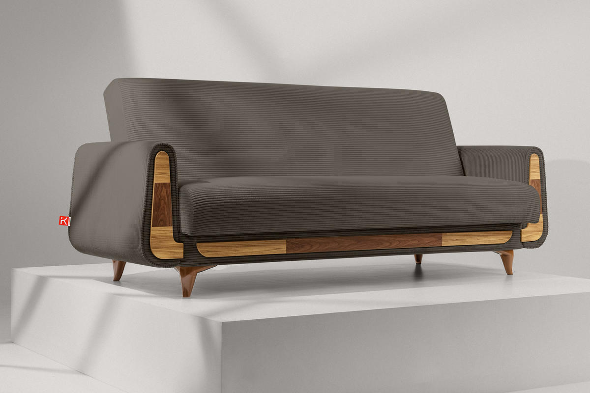 3-SITZER-SCHLAFSOFA GUSTAVO II mit Armlehnen, Graubeige - Greige/Beige, Holz/Holzwerkstoff (230/98/98cm) - KONSIMO®
