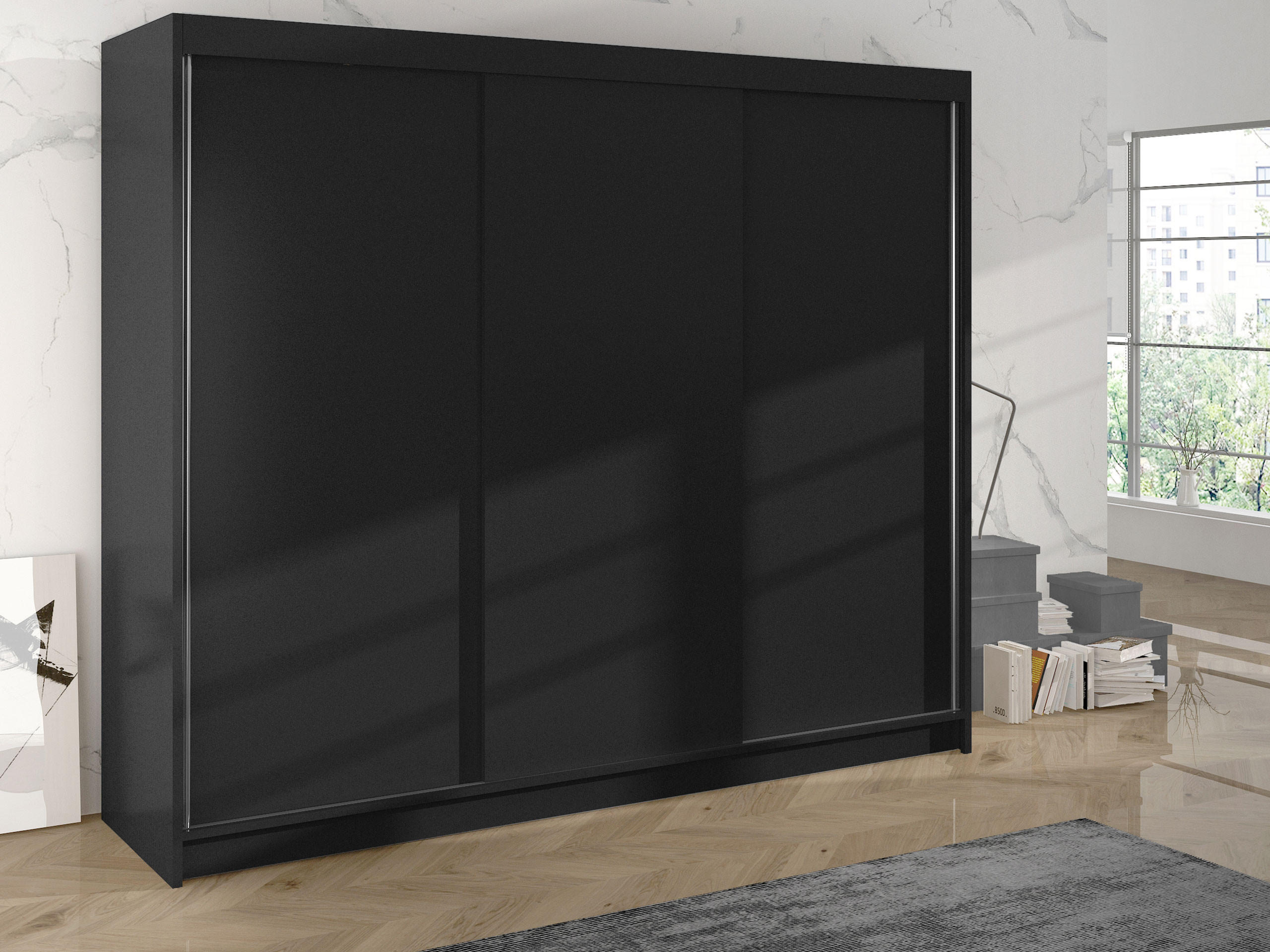 SCHWEBETÜRENSCHRANK Derby II - Schwarz, Holzwerkstoff/Metall (200/215/58cm) - MIRJAN24