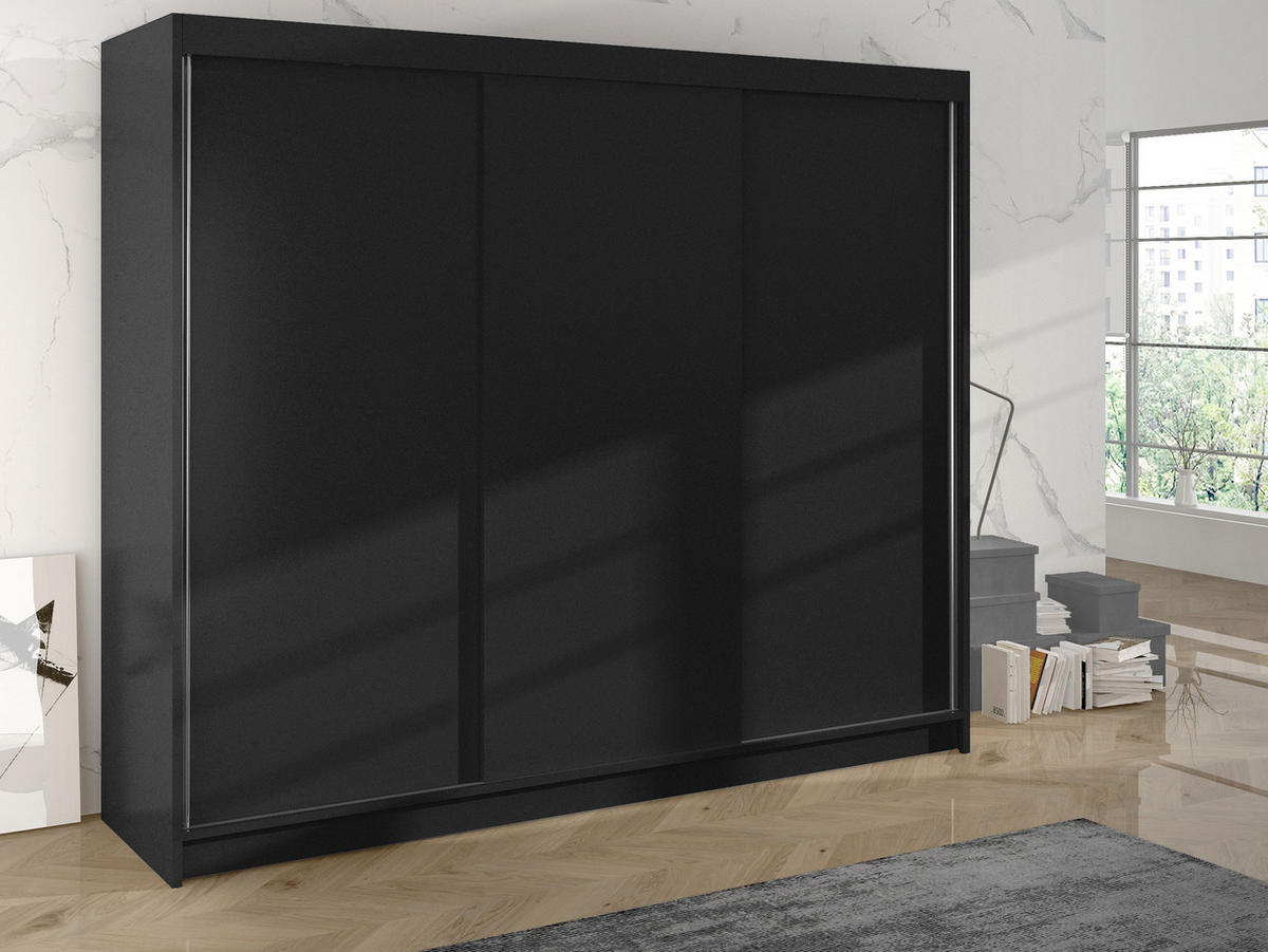 SCHWEBETÜRENSCHRANK Derby II - Schwarz, Holzwerkstoff/Metall (200/215/58cm) - MIRJAN24