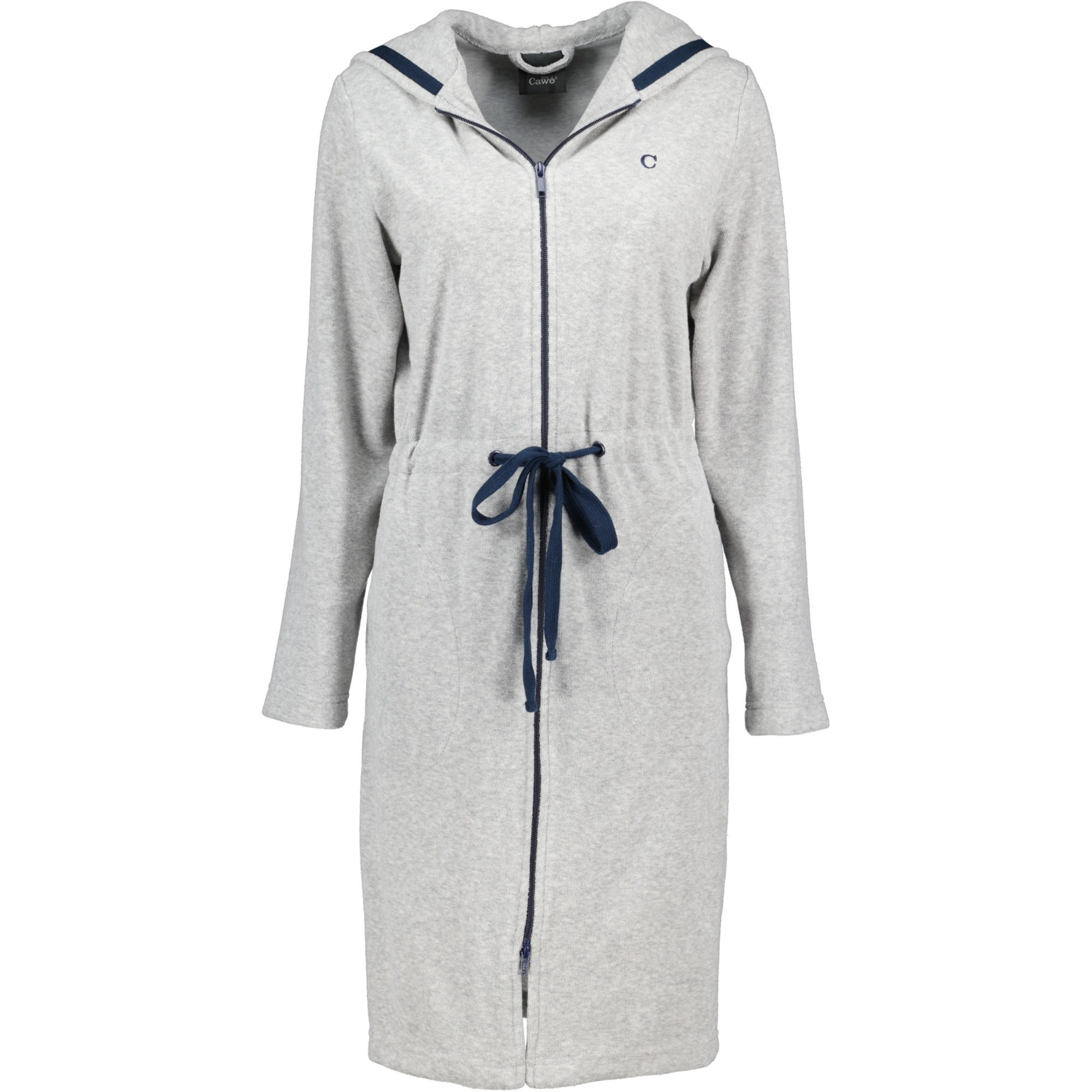 BADEMANTEL DAMEN KURZMANTEL MIT KAPUZE ACTIVE 821 GRAU-MELANGE-NAVY - 71 - Grau, Textil (XSnull) - Cawoe