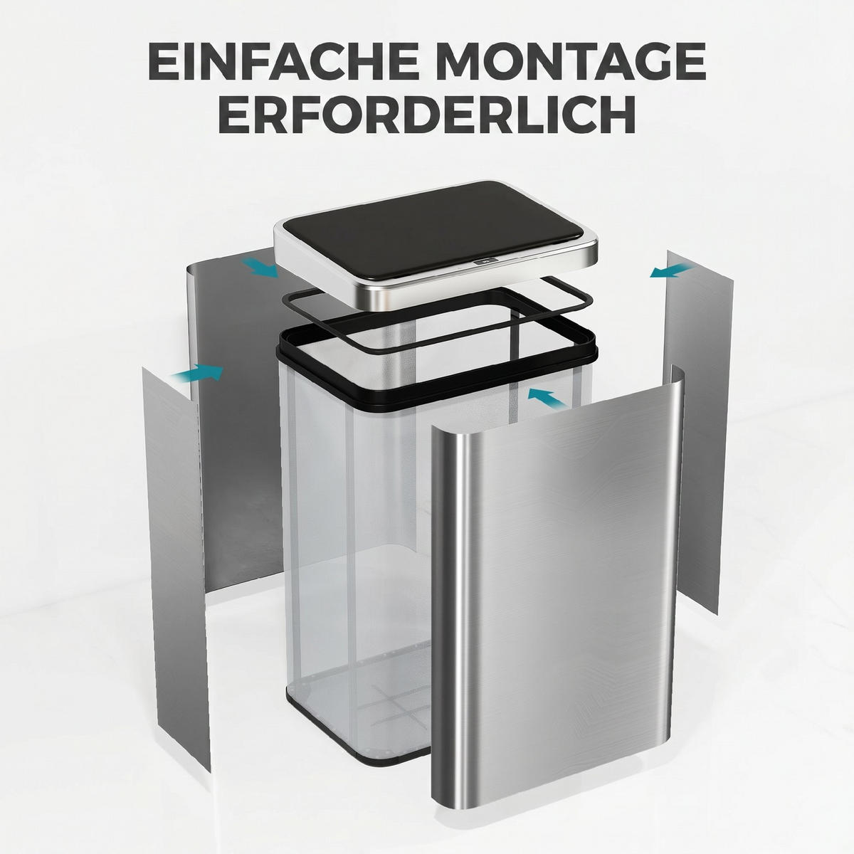 MÜLLEIMER 40L Edelstahl Automatik Soft-Close Silber 35,5/55/26 cm - Silberfarben, Metall (26/55/35.5cm) - Rolipo