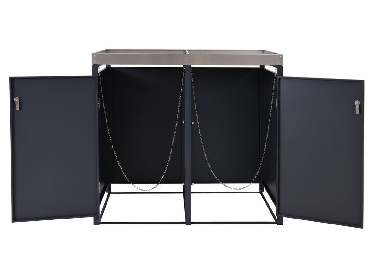 MÜLLTONNENBOX 2er mit Pflanzkasten 125x132x80cm Anthrazit Kirsche-Holzoptik Dunkelbraun erweiterbar - Kirschbaumfarben, Metall (132/125/80cm) - PROREGAL