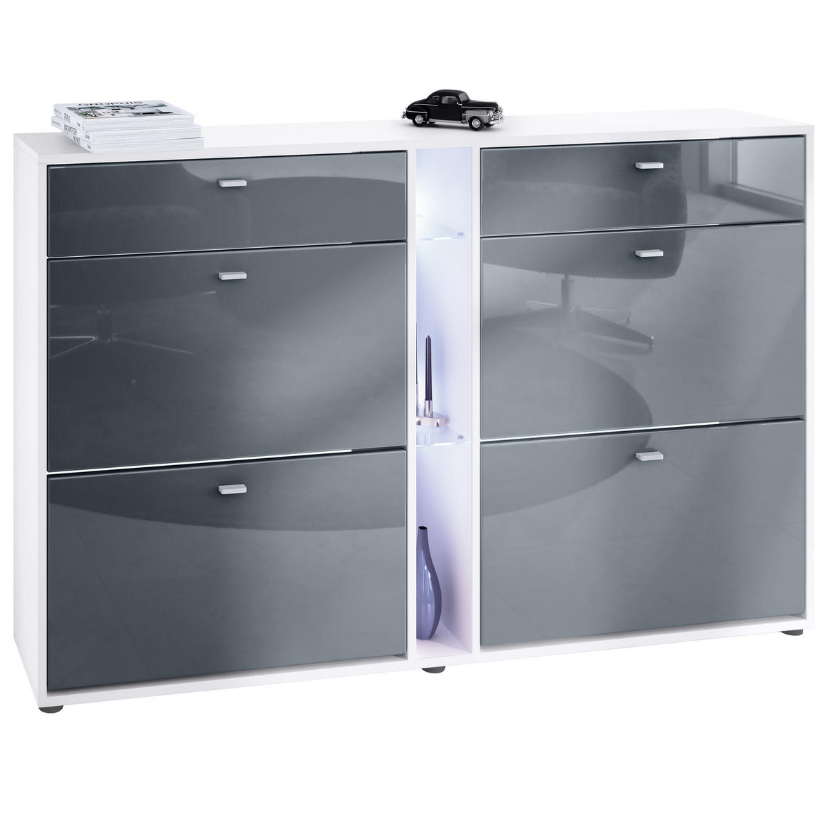SCHUHSCHRANK Today Fronten in Grau Hochglanz - Grau, Holzwerkstoff (155.5/95/28cm) - Vladon