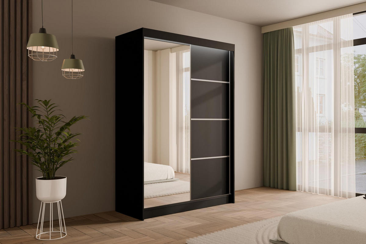 KLEIDERSCHRANK PAOKI mit LED - 120 cm - Schwarz - Schwarz, Holzwerkstoff (120/215/61cm) - ALTDECOR