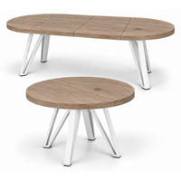 ESSTISCH rund ausziehbar 90/190/76 cm, Graubraun Eiche Halifax Egger, 54 cm Tischplatte + Industrial-Metallgestell Weiß - Eichefarben/Graubraun, Holzwerkstoff/Metall (90/190/76cm) - Damale Möbel