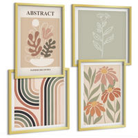 BILDER SET 4er Set - 50x50 cm & 40x60 cm Goldrahmen - Abstrakte Pastellpflanzen - Goldfarben, Kunststoff (50/50cm) - TULUP