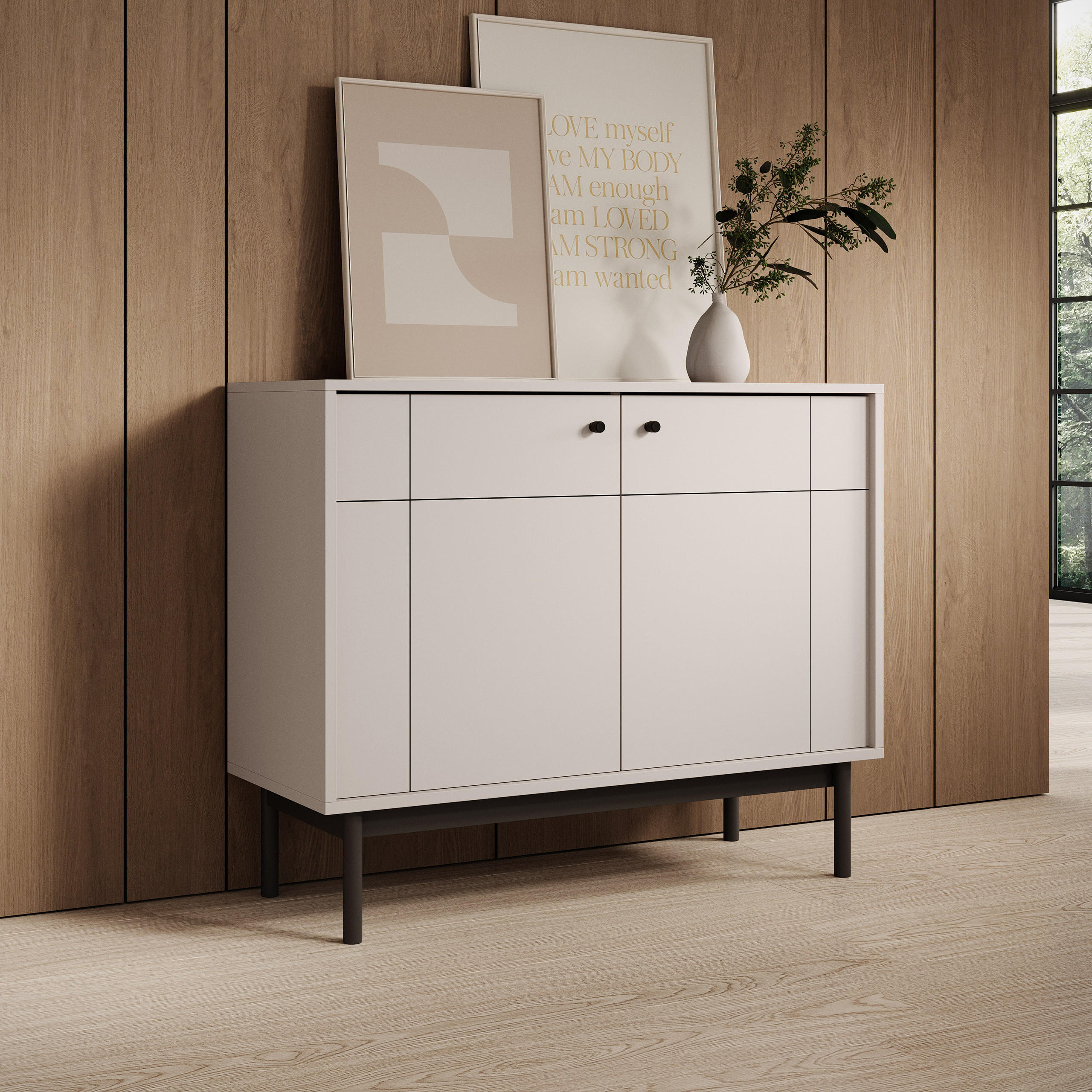 KOMMODE GIAPPONESE 104/84/39 cm mit 2 Türen Kaschmir - Kaschmir, Holzwerkstoff (104/84/39cm) - MASSENO