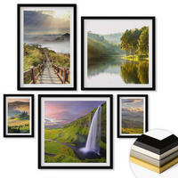 WANDBILDER 5er-Set - 50x50 cm & 20x30 cm & 40x60 cm Schwarzer Rahmen - Aquarell von grünen tropischen Blättern - Schwarz, Kunststoff (40/60cm) - ArtPrintCave