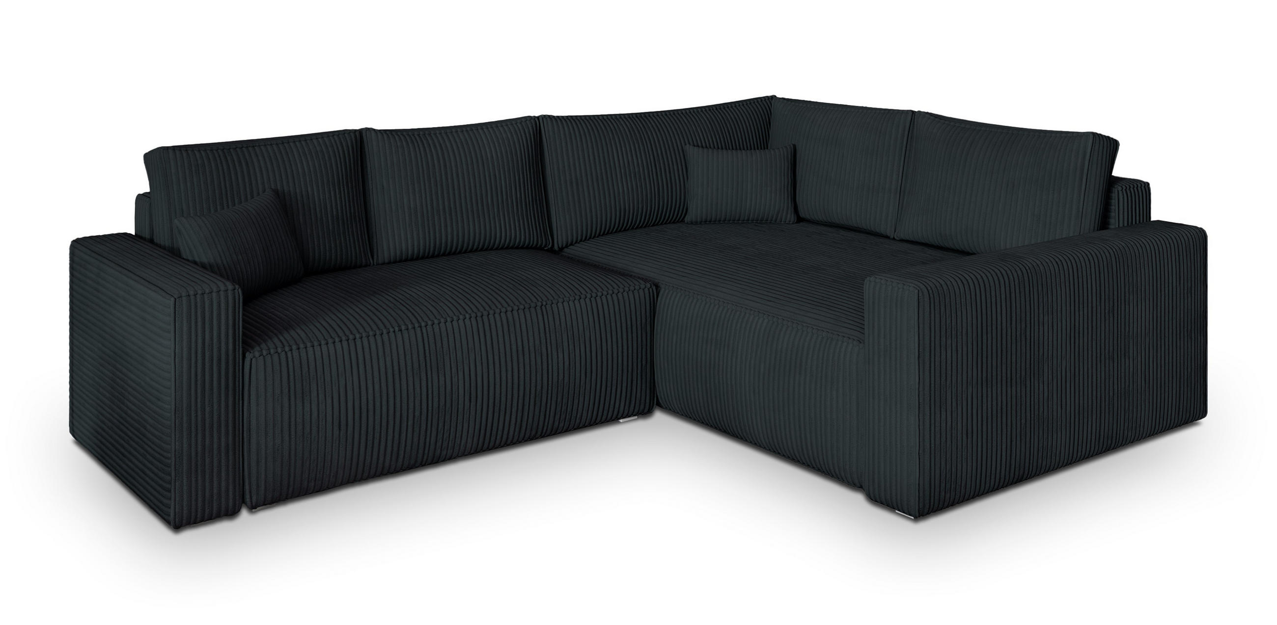 ECKSOFA ERONIS R-S Schwarz Kordstoff mit Schlaffunktion - Schwarz, Holz (265/194cm) - MASSENO