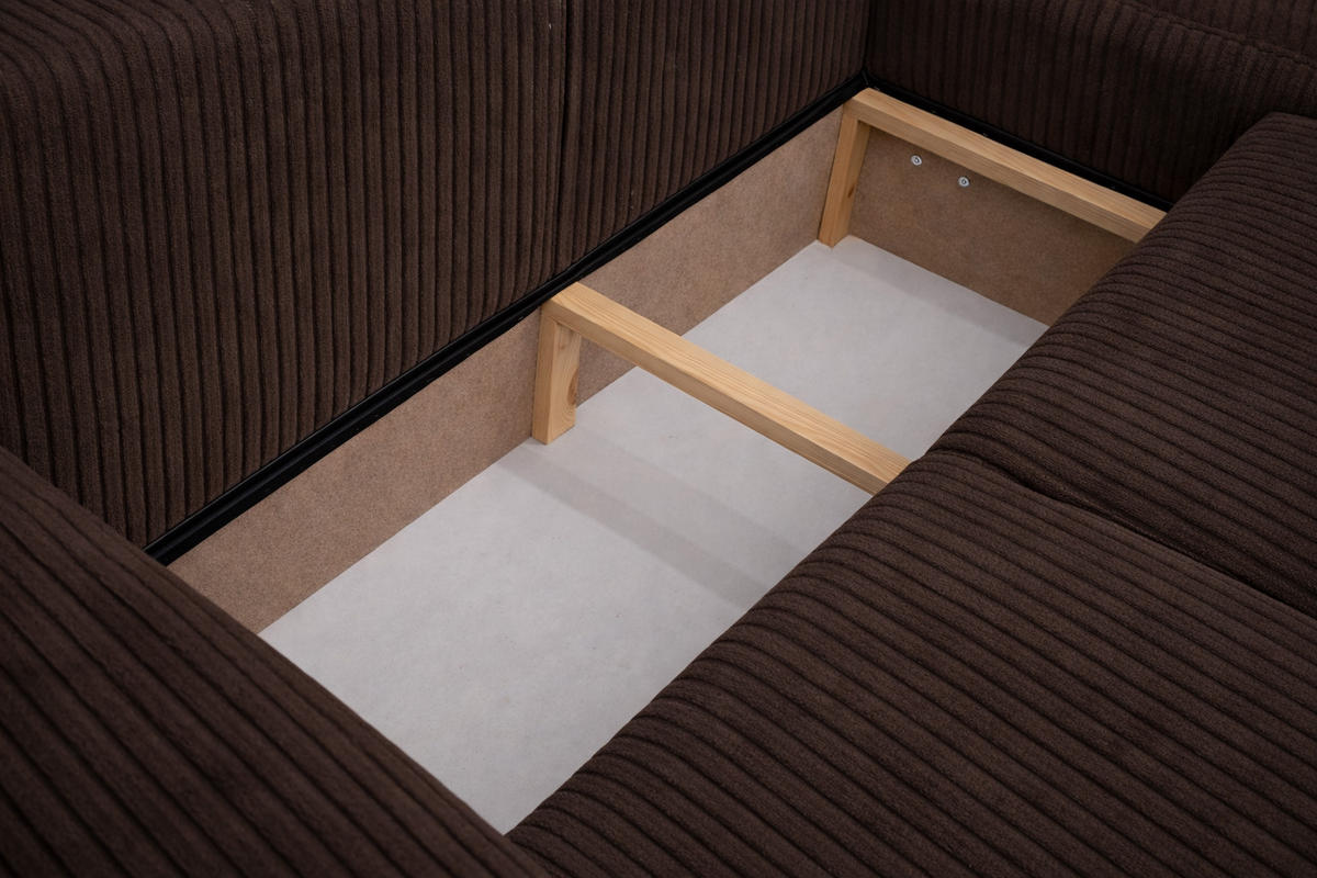 ECKSOFA Mit Schlaffunktion Und Bettkasten, Sofa L-Form Bingo L, Cordstoff Poso, Braun, Rechts - Braun, Holz (250/142cm) - Kaiser Möbel