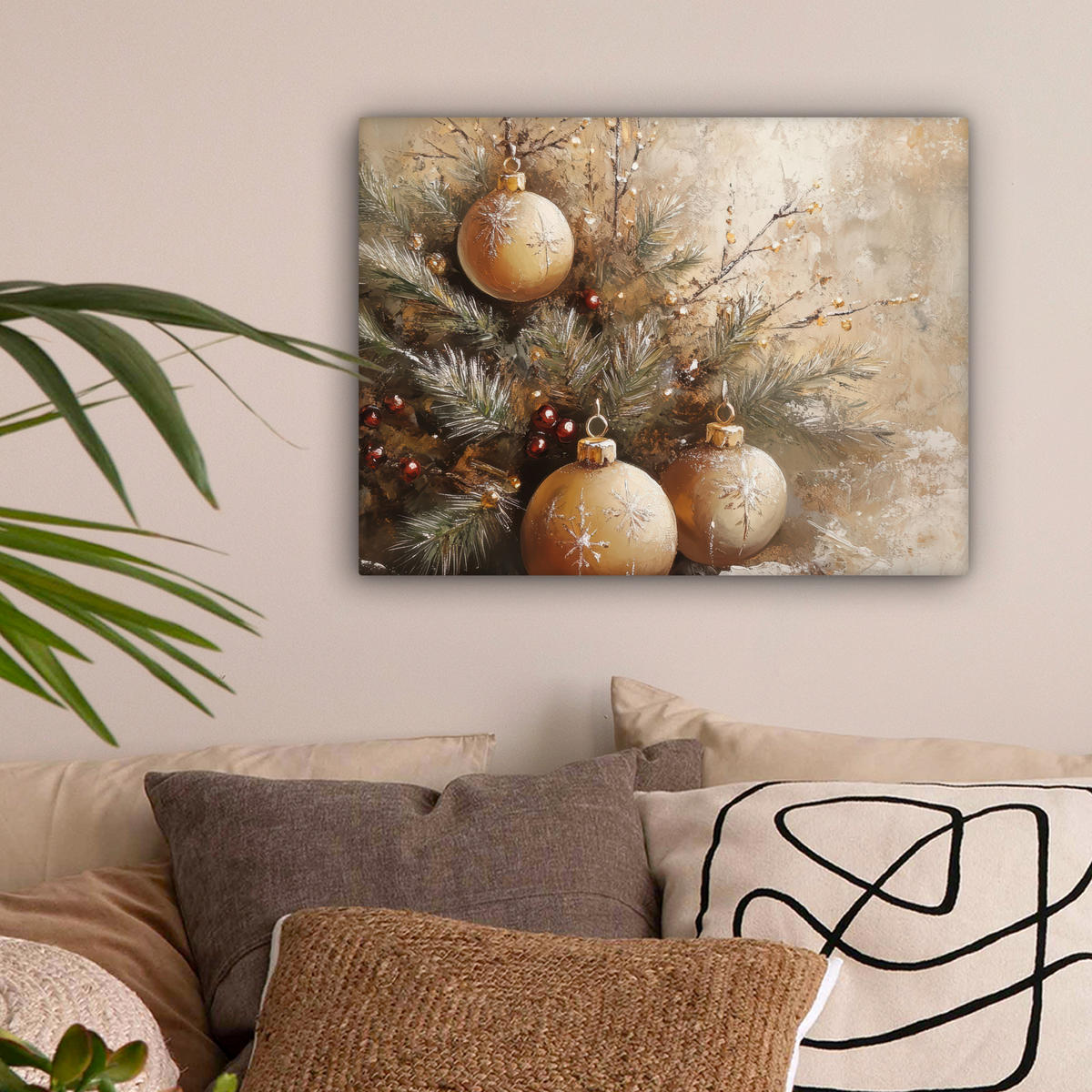 LEINWANDBILD Weihnachten - Kugeln - Beige - Gold 40x30 cm - Goldfarben, Textil (40/30cm) - MuchoWow