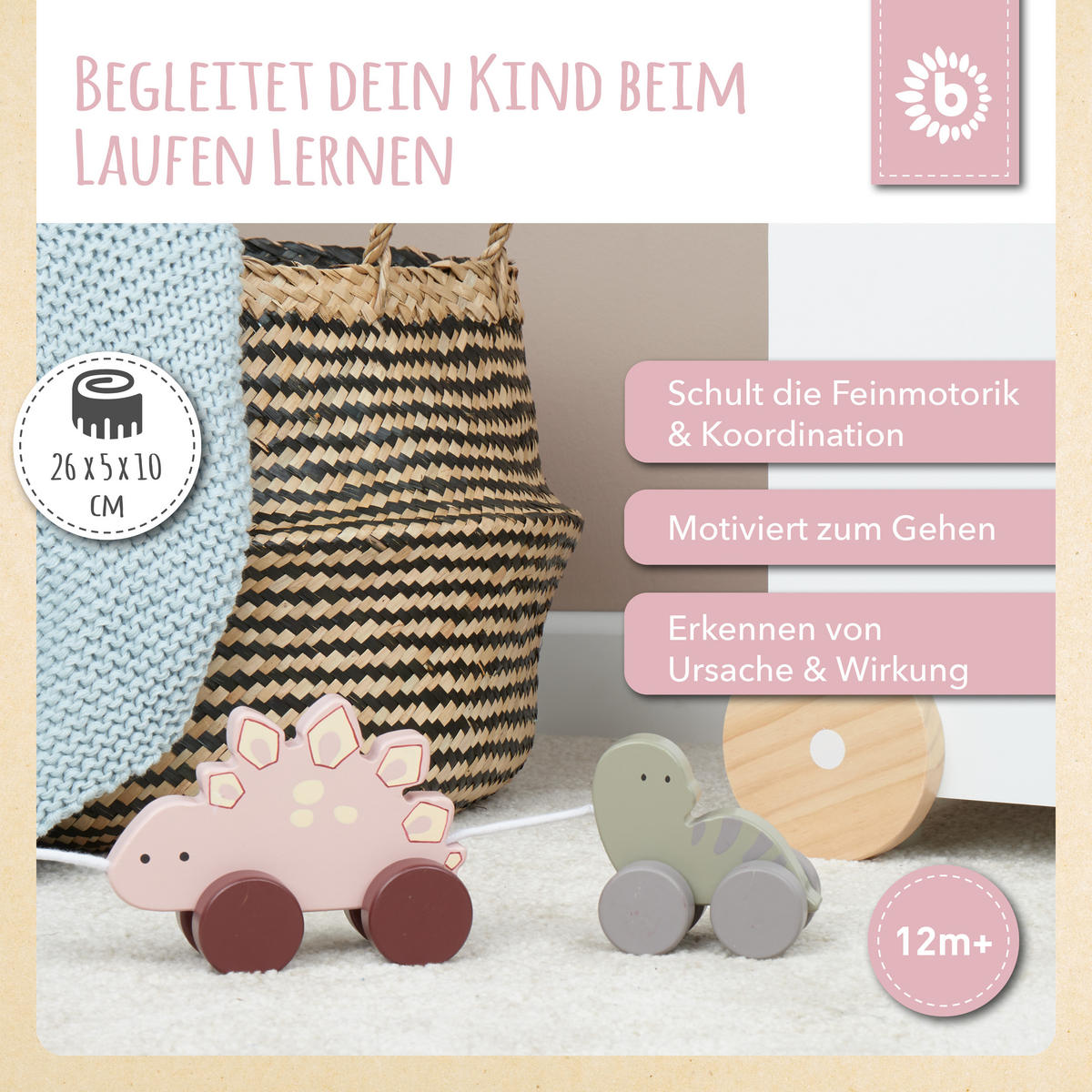 NACHZIEH Dinos Holz Paul und Lisa - ab 1 - Rosa, Holz (4.8/26cm) - Bieco Spielwaren