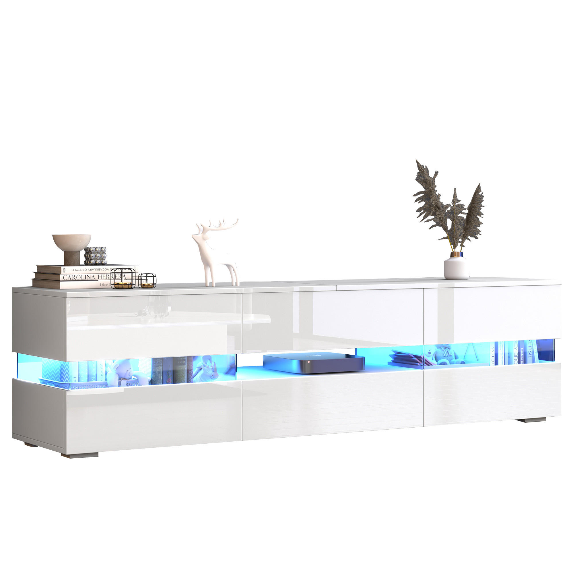 TV-SCHRANK mit Weiß Hochglanzfront, LED und Push-to-open 160/39/45 cm - Weiß, Holzwerkstoff (160/45/39cm) - Redom