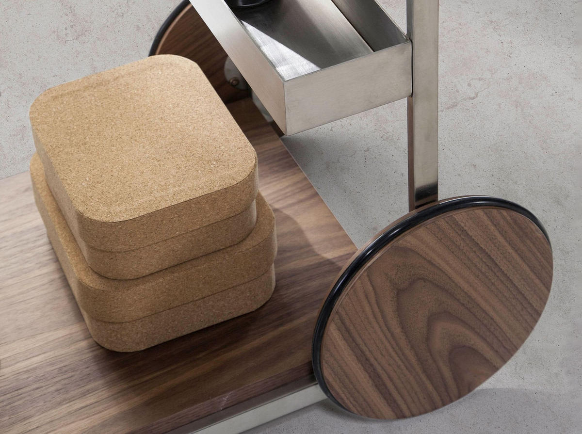 MINIBARWAGEN Stahl und Nussbaum 80/45/74 cm - Edelstahlfarben/Walnussfarben, Metall (80/74/45cm) - ANGEL CERDA