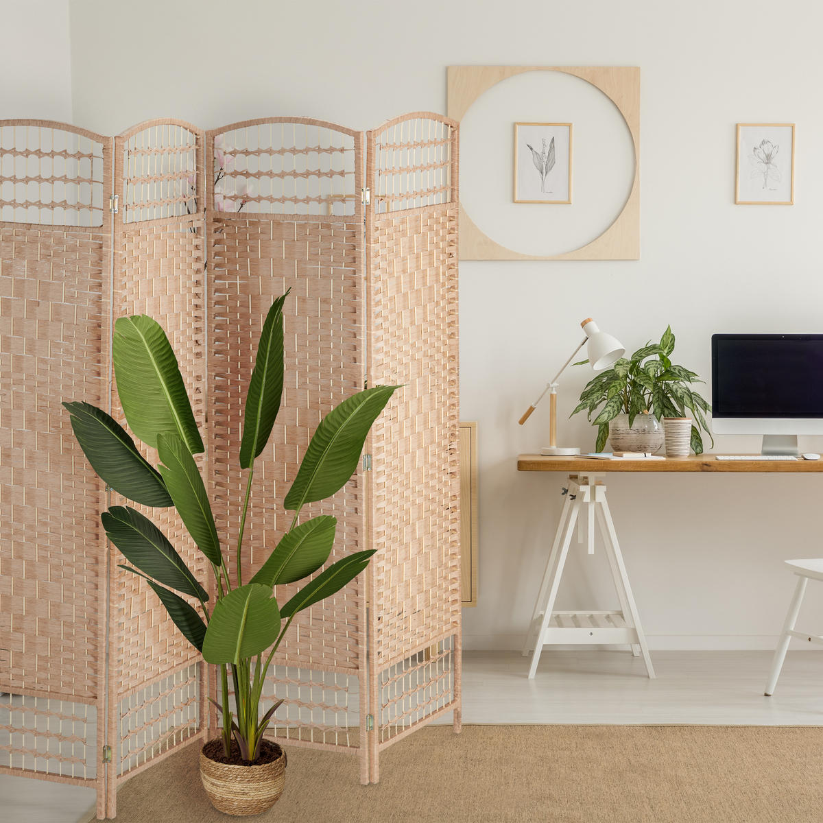 PARAVENT - Hellbraun, Holz/Papier (180/180/2cm) - Relaxdays