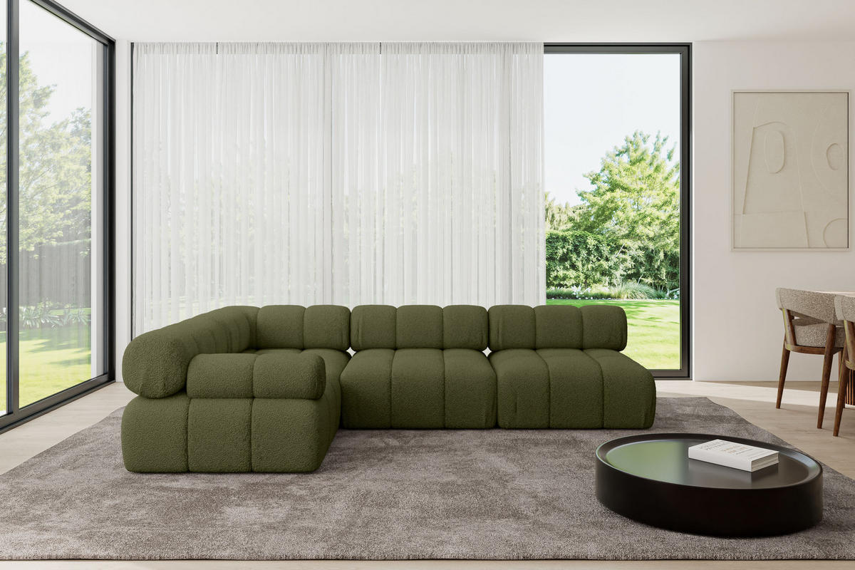 ECKSOFA modulares Sofa Mende-L2 - 285x190x70 cm Grün Bouclé - Grün, Holzwerkstoff/Textil (285/190cm) - ALTDECOR