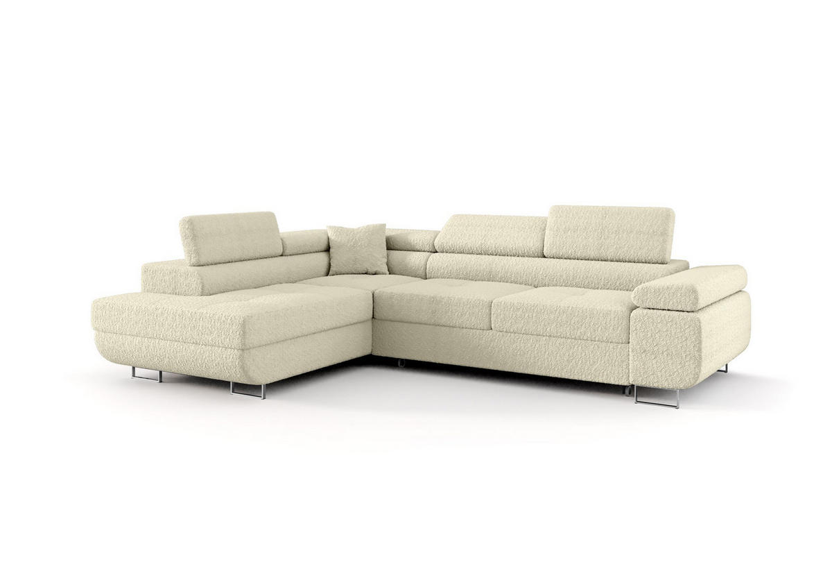 ECKSOFA EMILY mit Schlaffunktion Quelle 02 Links - Ecru, Textil (275/200cm) - Bedante