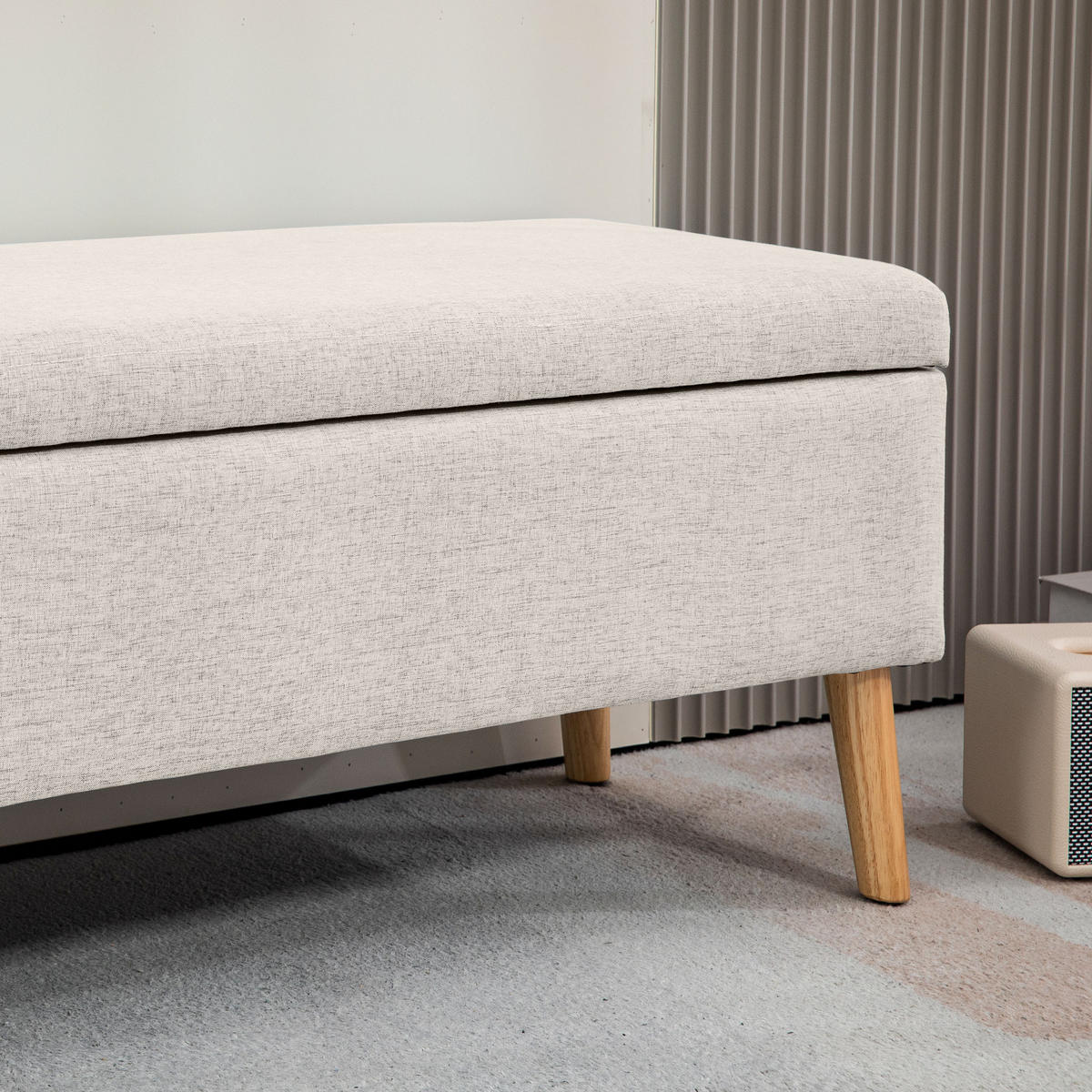 TRUHENBANK DE-07109 Leinenoptik, skandinavisches Design Beige - Beige, Holz/Textil (39/45/110cm) - ComfortXL