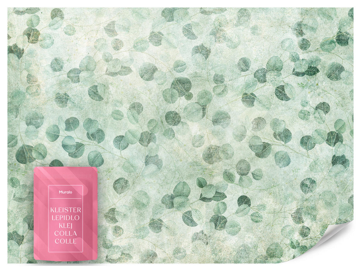 FOTOTAPETE Grüne Blätter Beton Optik Natur 150x105 - Grün, Papier (150/105cm) - Muralo