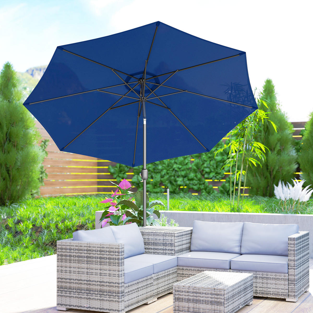 SONNENSCHIRM DE-11395 neigbar, mit Kurbel, Ø 3 m Blau - Blau, Metall (295/295cm) - ComfortXL