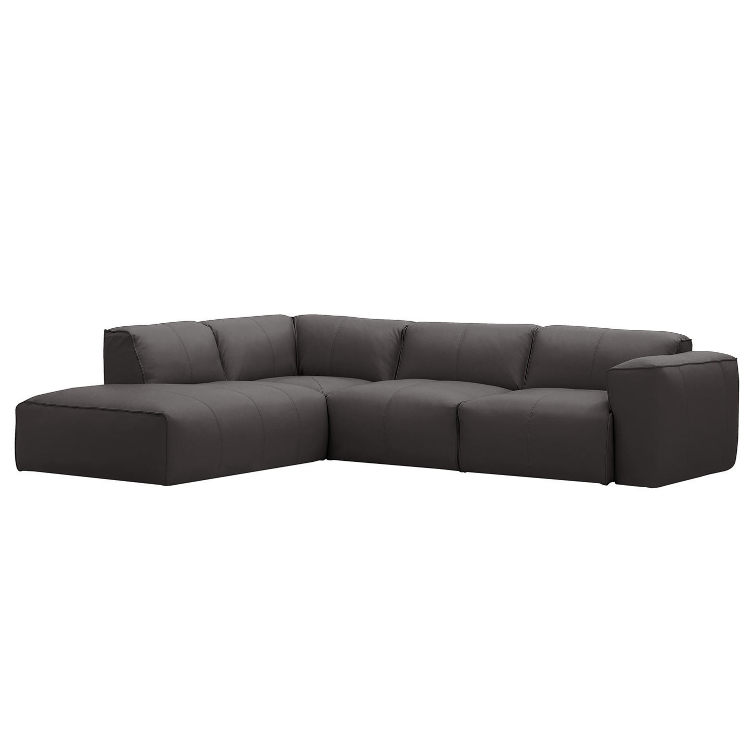 3-SITZER ECKSOFA mit Recamiere - Schwarz/Grau, Leder/Kunststoff (295/231cm) - home24