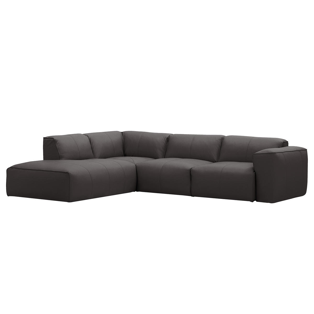 3-SITZER ECKSOFA mit Recamiere - Schwarz/Grau, Leder/Kunststoff (295/231cm) - home24
