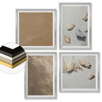 WANDBILDER 4er Set - 50x50 cm & 40x60 cm Silberner Rahmen - Strandsteine natürliche Strukturen - Silberfarben, Kunststoff (50/50cm) - ArtPrintCave
