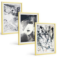 BILDER SET 3er Set - 40x60 cm Goldrahmen - Abstrakte schwarz-weiße Muster - Goldfarben, Kunststoff (40/60cm) - TULUP