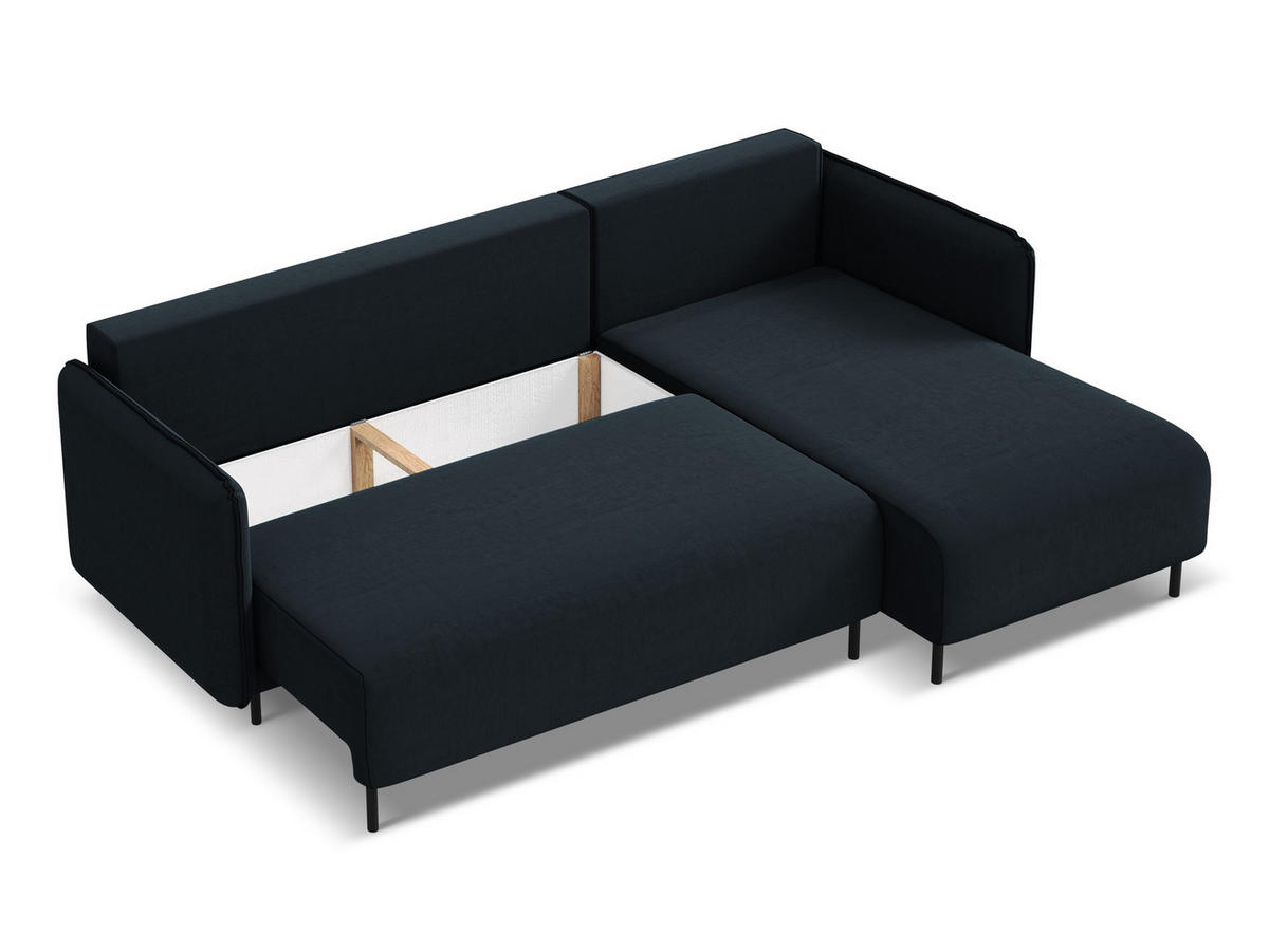 ECKSOFA mit Schlaffunktion Samt Stoff Blau - Blau/Schwarz, Holz/Textil (236/162cm) - Makamii