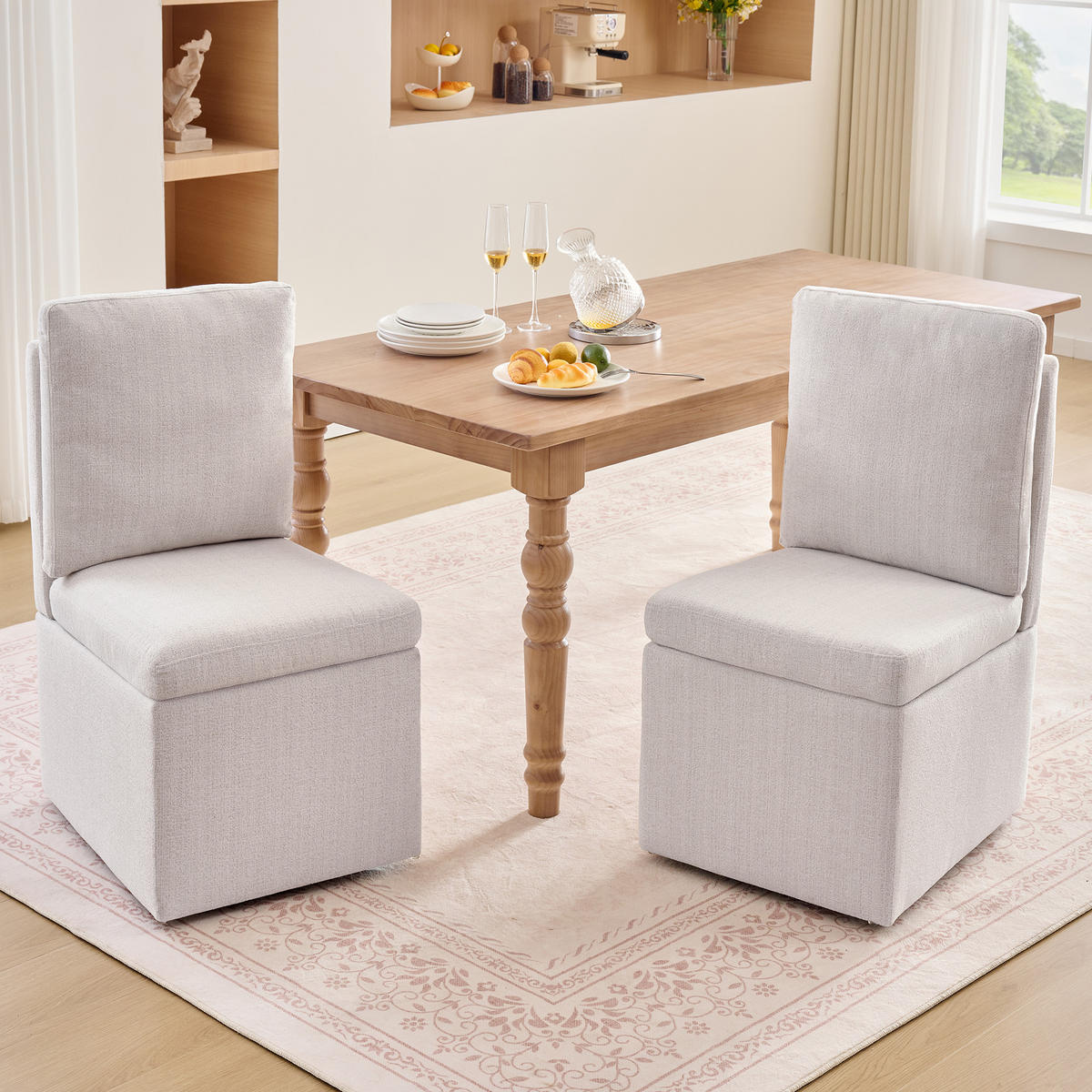 DREHSTUHL Chenille Beige drehbar, mit Stauraum und Rollen - Beige/Grau, Holzwerkstoff/Textil (49/92/65cm) - WISHDOR