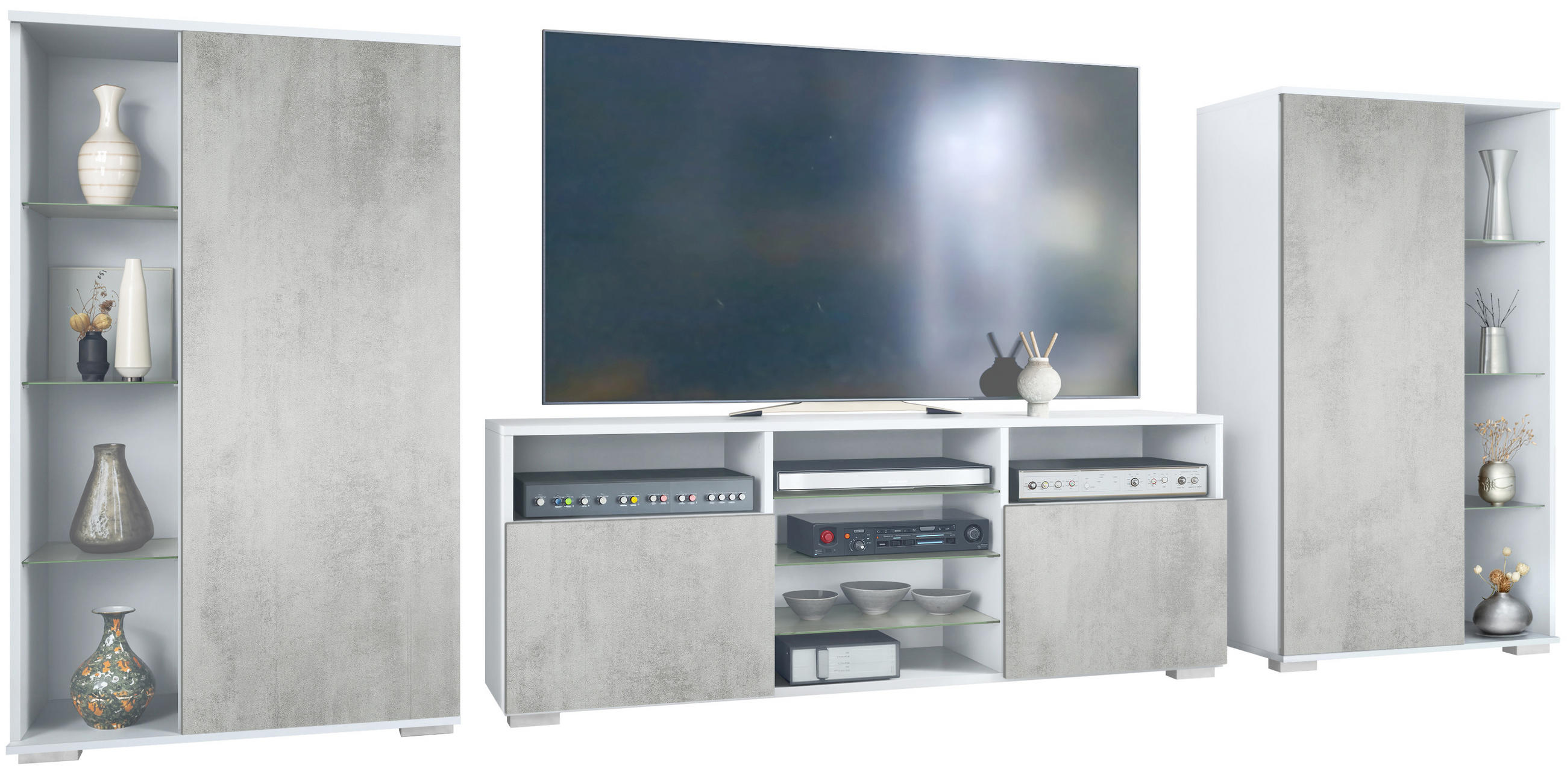 WOHNWAND Davos Beton Oxid Optik - Hellgrau, Holzwerkstoff (329/134/35cm) - Vladon