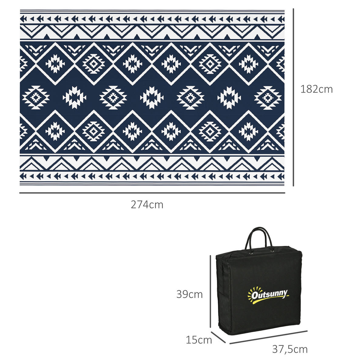 OUTDOORTEPPICH, Kunststoff, Blau+Weiß - Blau/Weiß, Kunststoff (274/182cm) - Outsunny